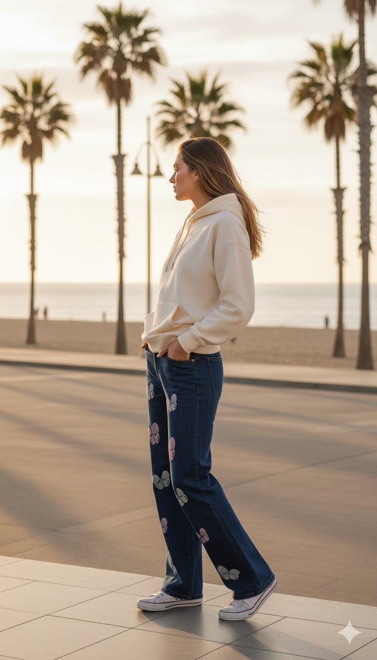 Butterfly Embroidered Baggy Jeans