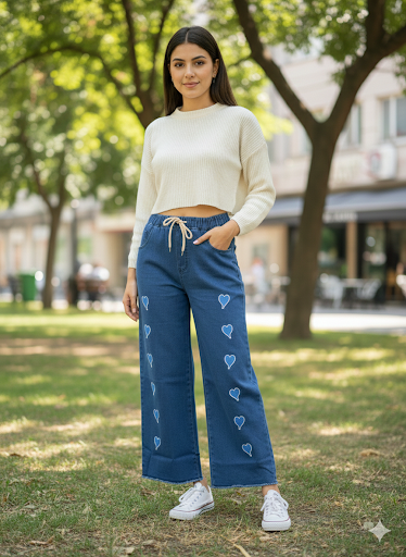 J011- Trending Heart Embroidered Baggy Jeans
