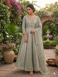 Lf046- 3pc Sheesha Silk Long Flayer Maxi With Trouser And Sheesha Silk Dupatta
