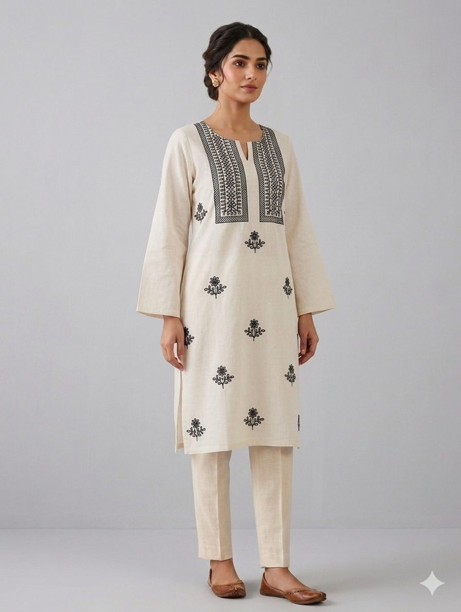 St122- Neckline Embroiderd Cotton Top