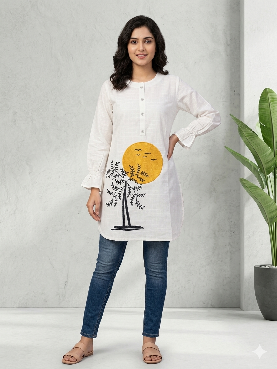 St123- Cotton Tree-Sun Embroidered Top