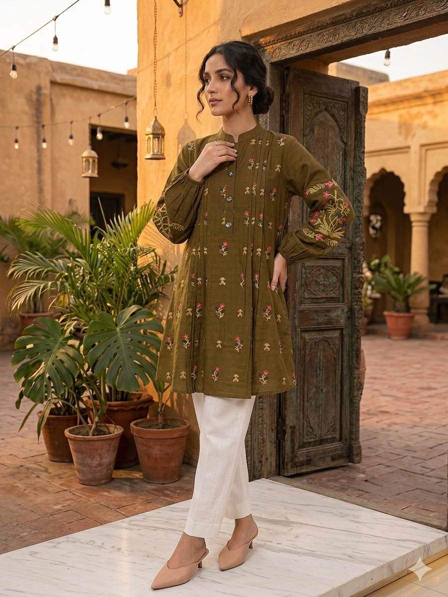 St125- Cotton Frill Random Embroidered Frock