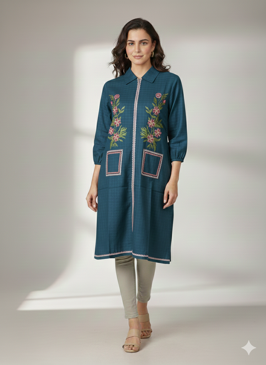 St049- Double Pocket Embroidered Top