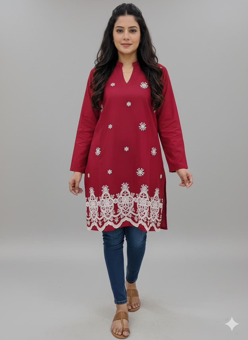 St052- Daman Embroidered Top