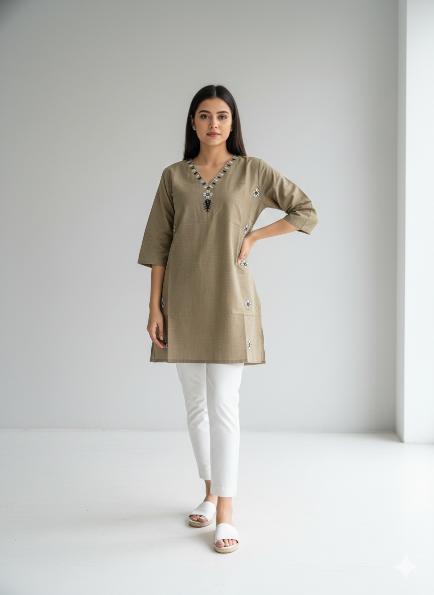 St077- Front Back Embroidered Top