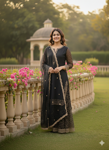 Lf004- 3pc Shafoon Handmade Shirt With Shafoon Sharara And Dupatta