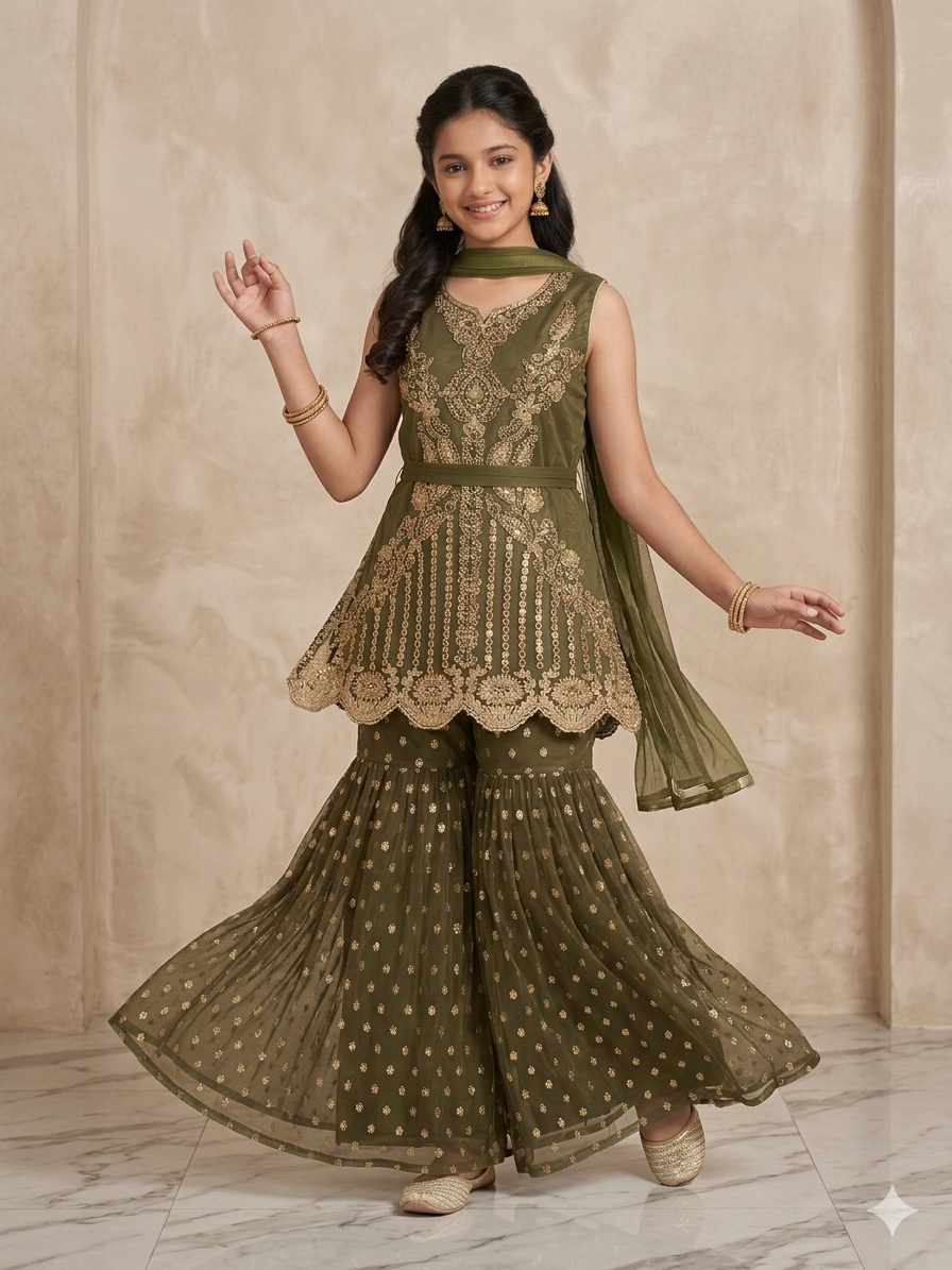Ff050-Handmade Short Frock With Sharara
