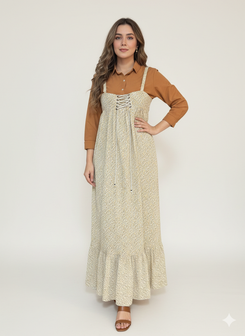 Cs039- Open Tassel Romper Maxi With Inner Shirt