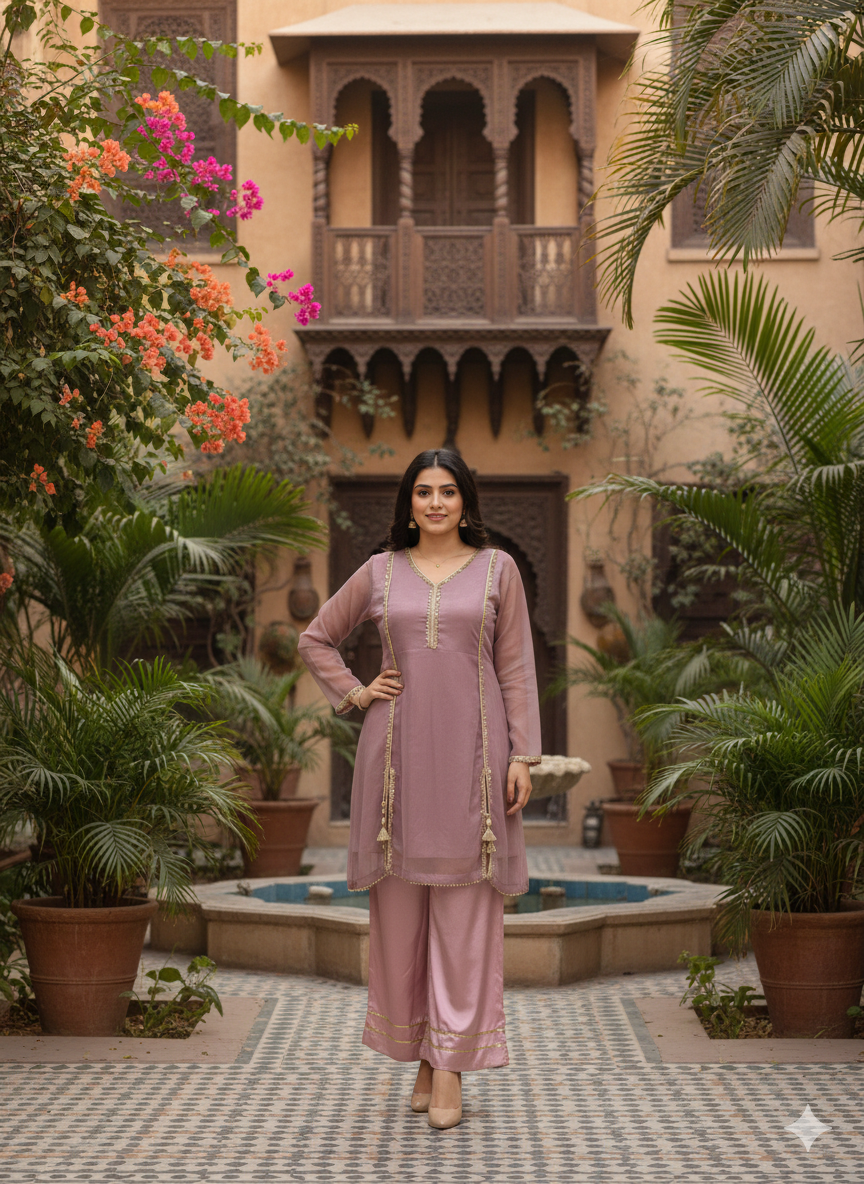 Lf015- 3pc Shafoon Short Frock With Flapper And Dupatta