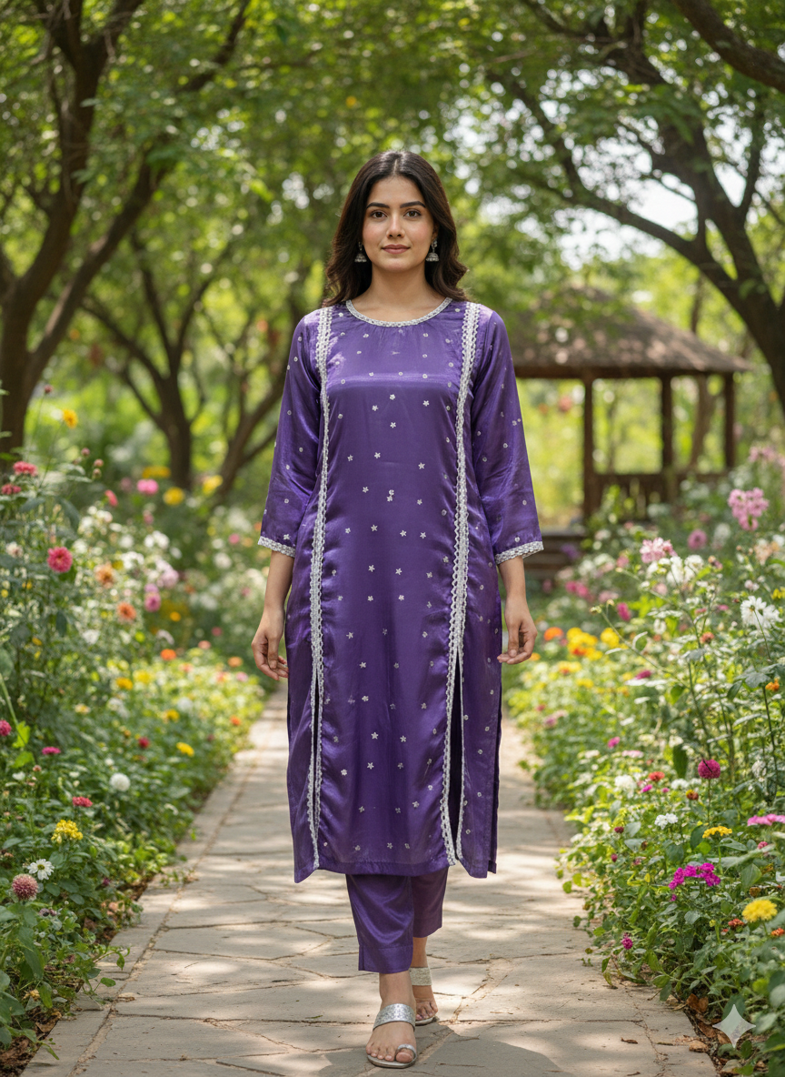 Lf021- 3pc Crystal Silk Long Shirt With Dupatta And Trouser