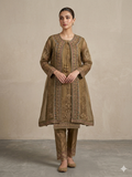 Lf038- 3pc Organza Embroidered GownStyle Frock With Upper Gown And Trouser And Organza Dupatta