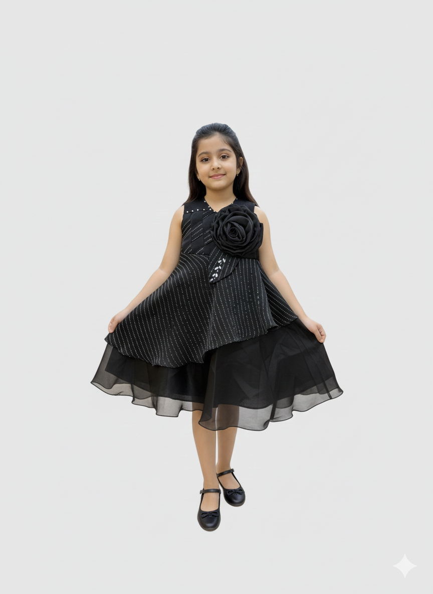 Ff002- Crystal Silk Floral Frock