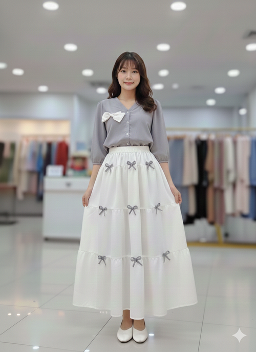 Cs016- 2pc Bow Style Skirt And Top