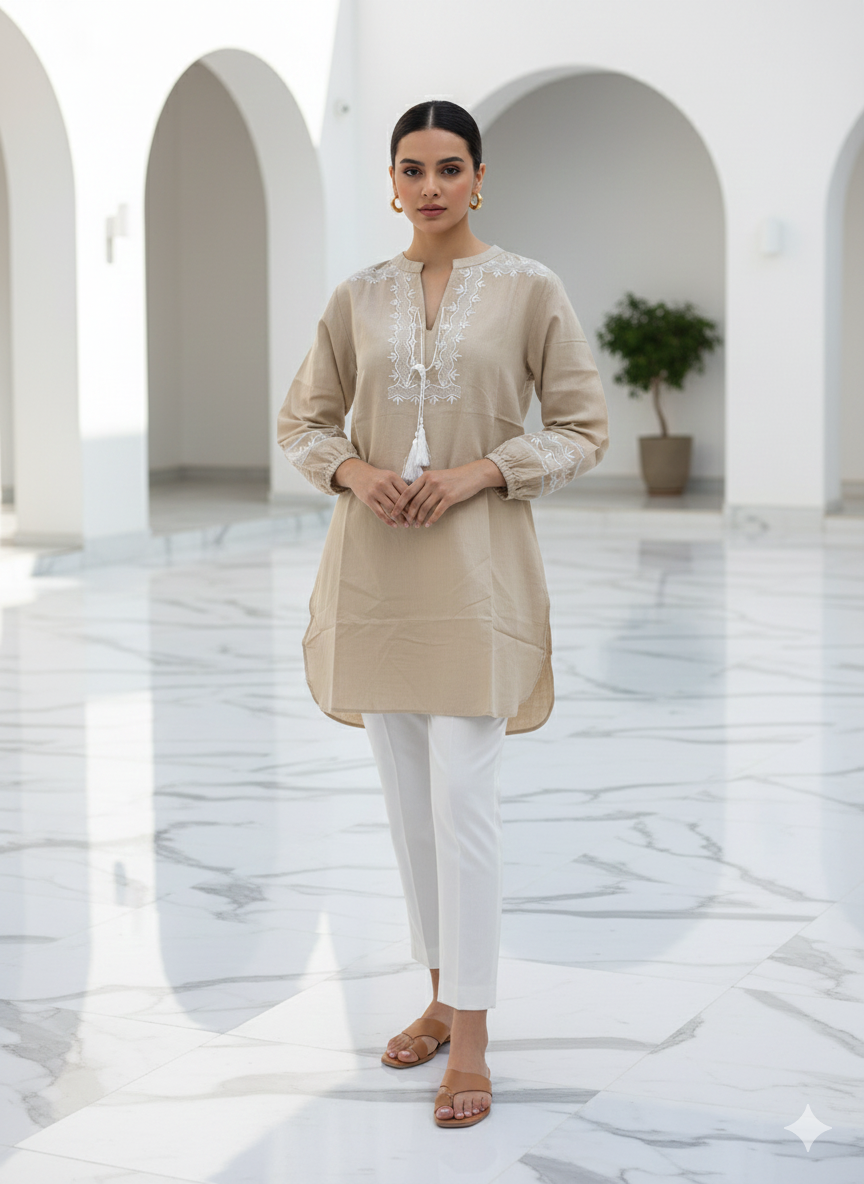 St046- Embroidered Neck Top