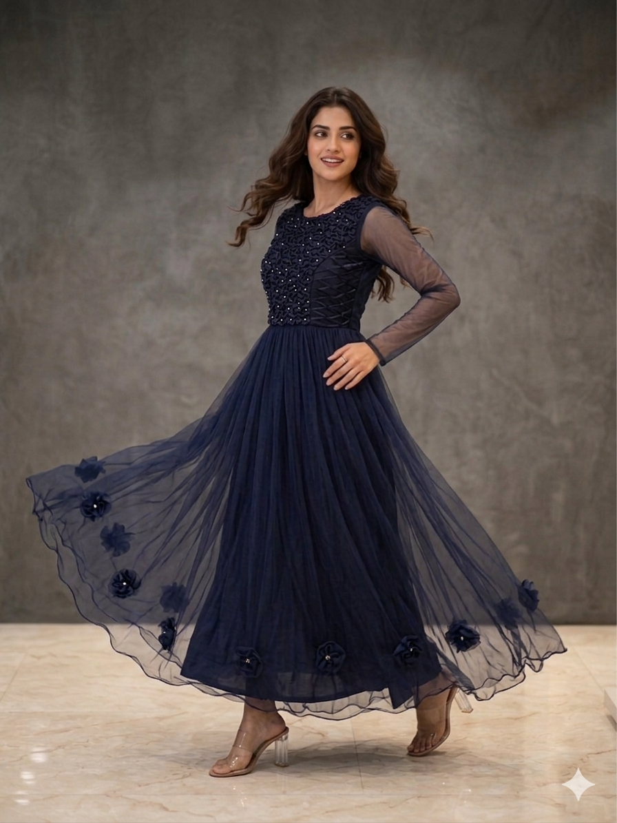 Lf070- 1pc Embroidered Barbie Maxi