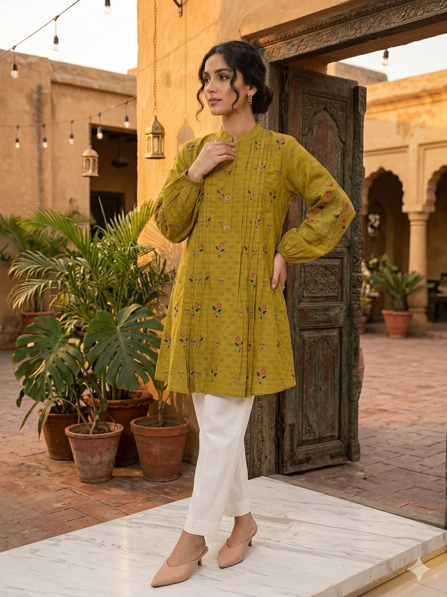 St125- Cotton Frill Random Embroidered Frock