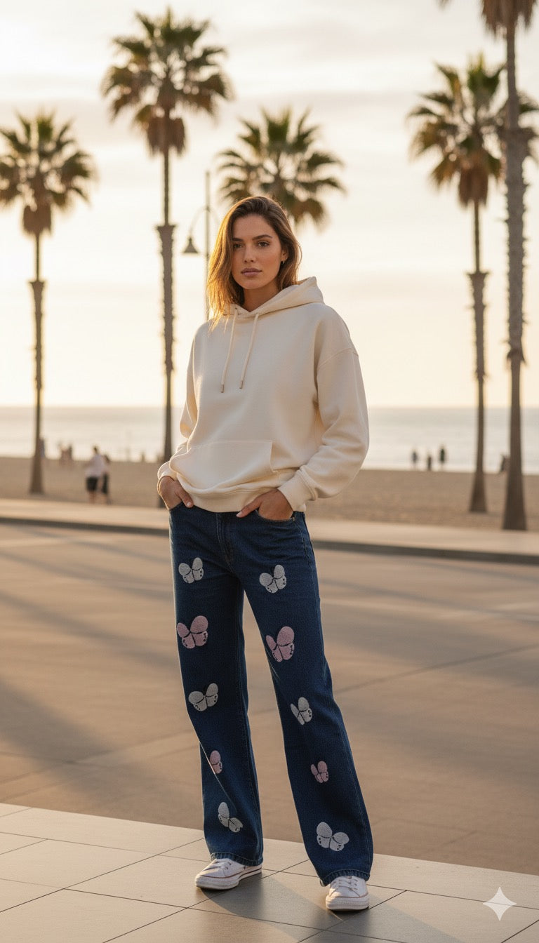 Butterfly Embroidered Baggy Jeans