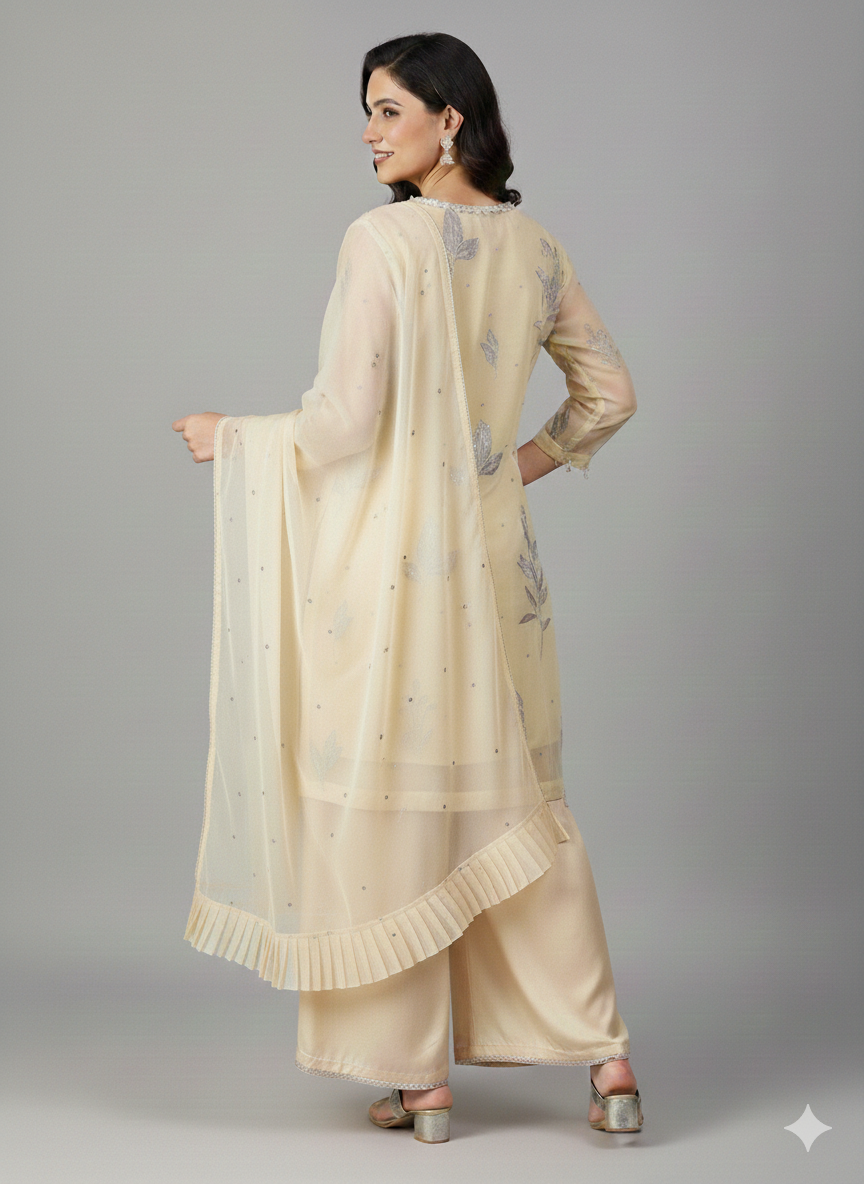 Lf007- 3pc Organza Fancy Shirt With Flapper And Organza Dupatta