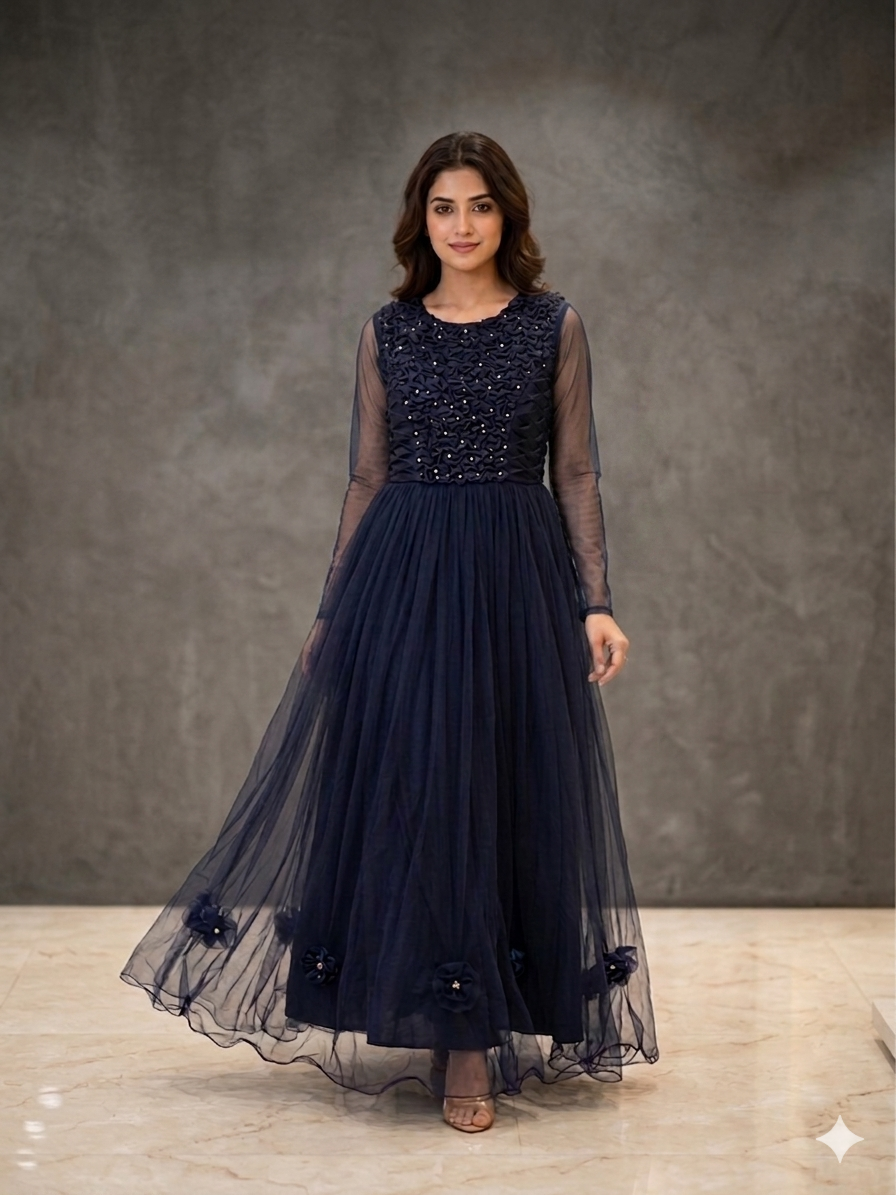 Lf070- 1pc Embroidered Barbie Maxi