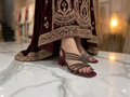 Sh018- Fancy Stripped Block Heel Sandal