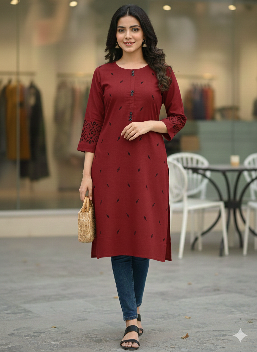 St051- Long Length Embroidered Top