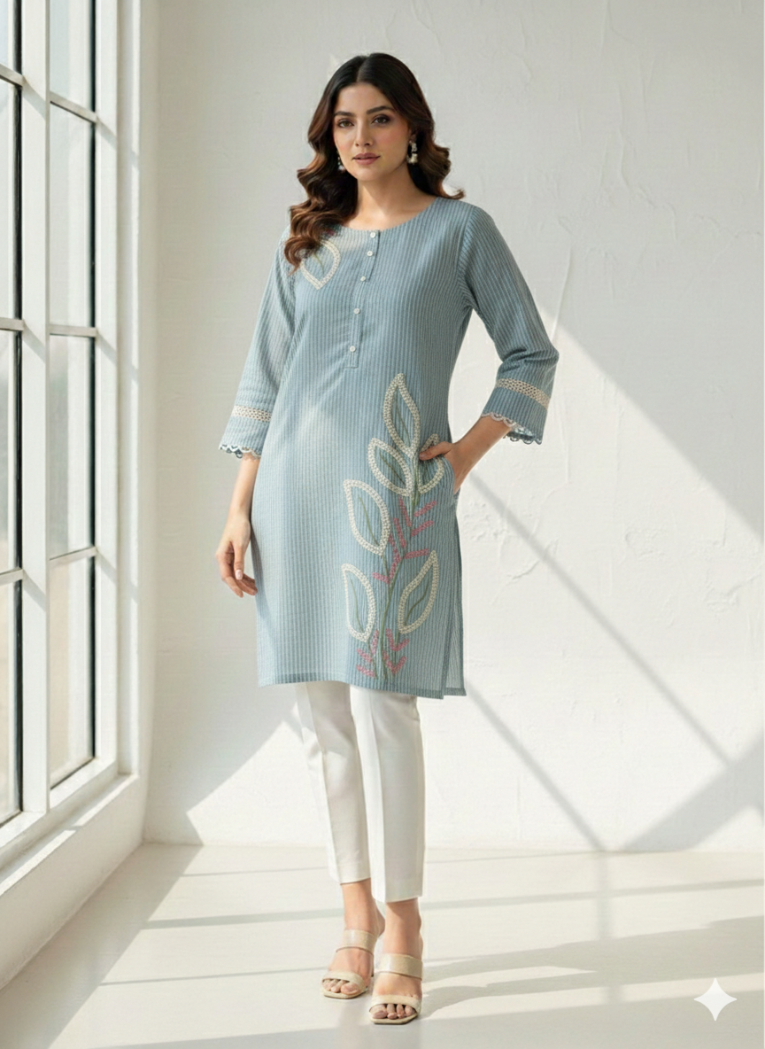 St100- Flower Embroidered Top