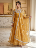 Lf067- 3pc Organza Maxi Neck Working With Trouser And Organza Working Dupatta