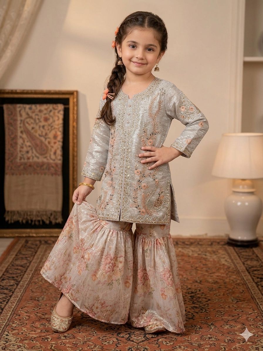 Ff029- China Masori Handmade Shirt With Printed Sharara