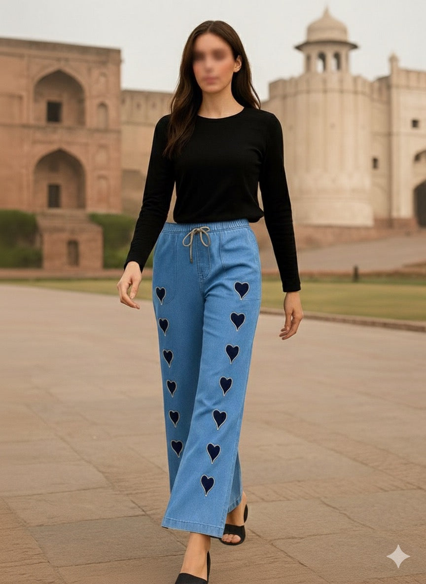 Trending Heart Embroidered Baggy Jeans