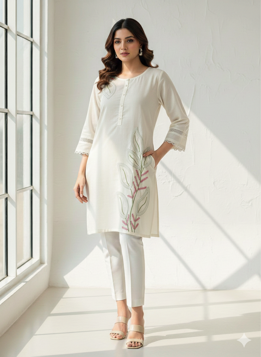 St100- Flower Embroidered Top