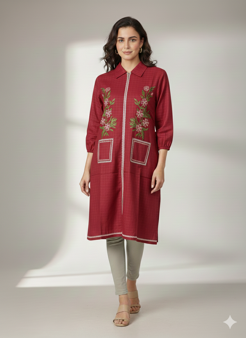 St049- Double Pocket Embroidered Top