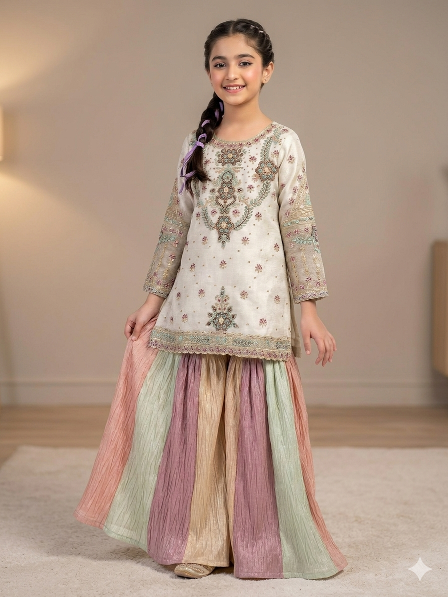 Ff042- Handmade Shirt With Multi-Color Sharara