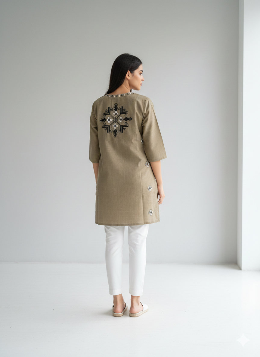 St077- Front Back Embroidered Top