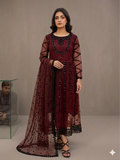 Lf076- 3pc Net Embroidered Maxi With Trouser And Net Embroidered Dupatta