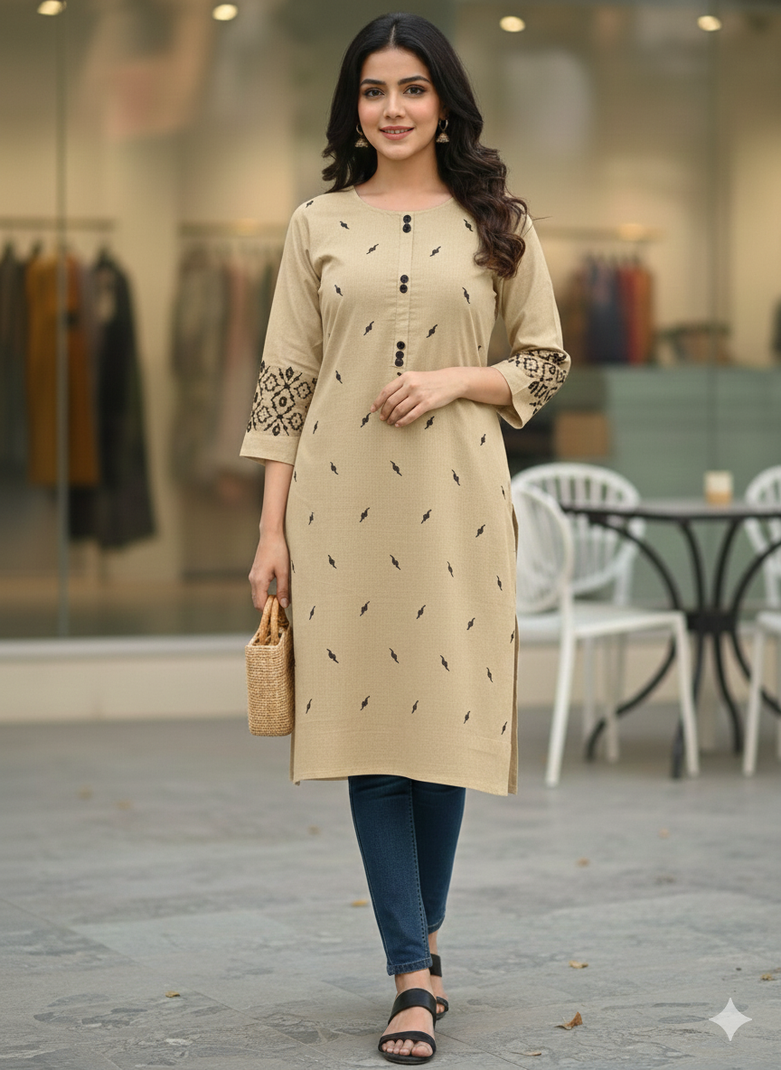 St051- Long Length Embroidered Top