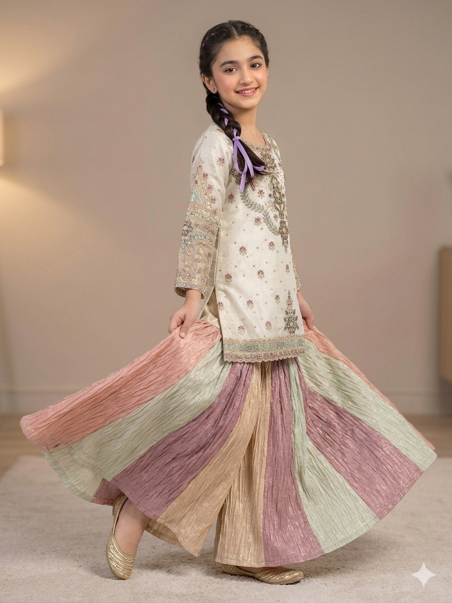 Ff042- Handmade Shirt With Multi-Color Sharara