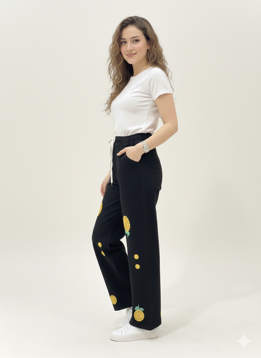 J012- Sunflower Printed Baggy Jeans