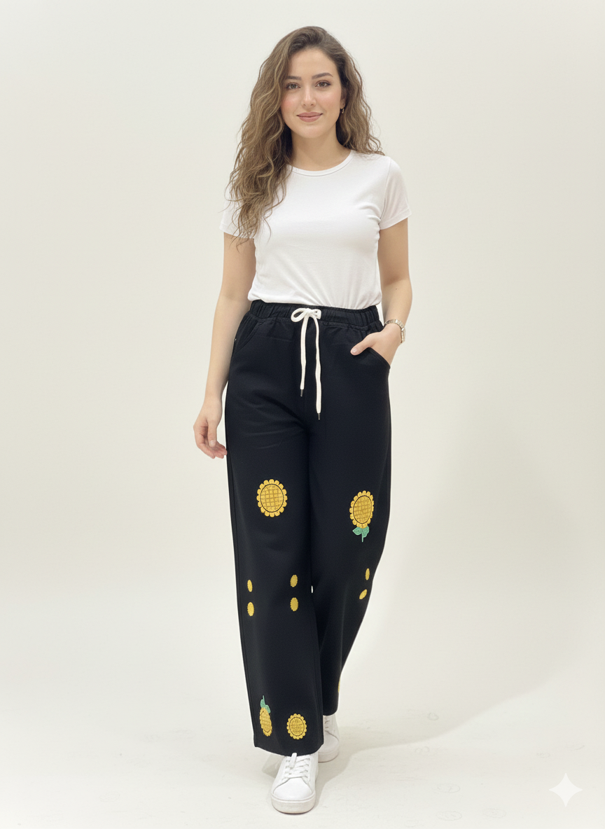 J012- Sunflower Printed Baggy Jeans
