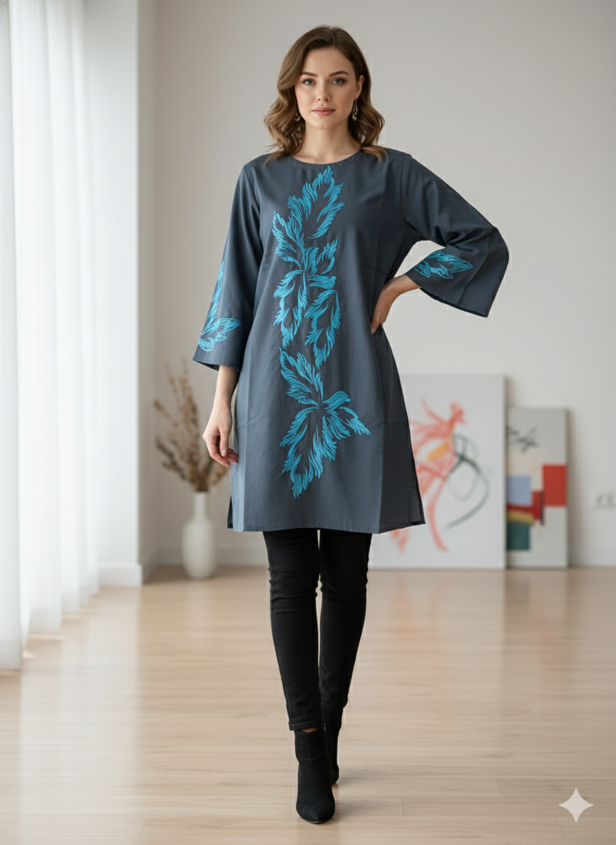 St044- Denim Leaf Top