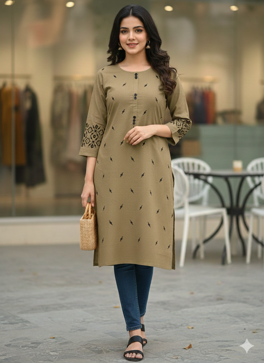 St051- Long Length Embroidered Top