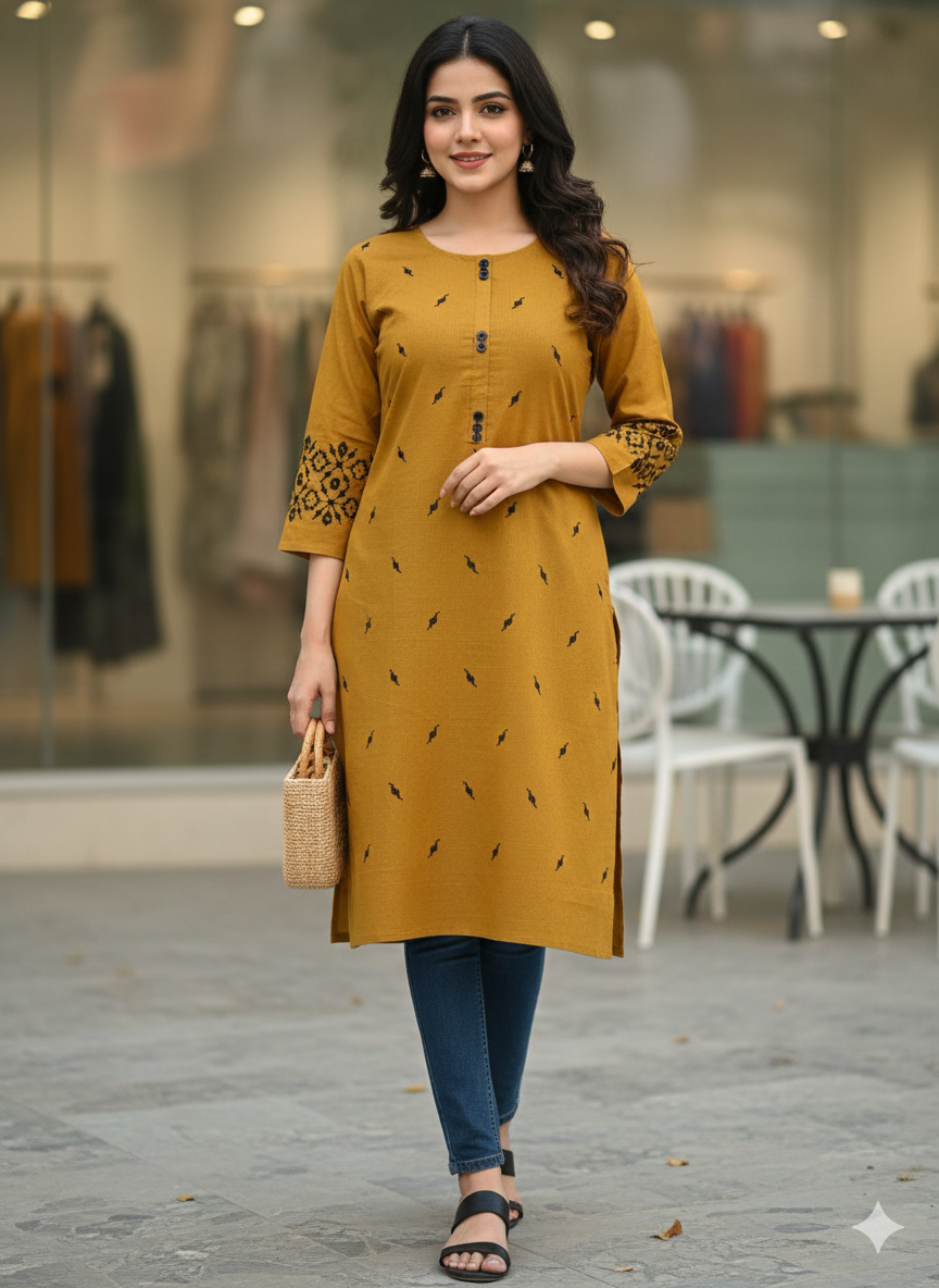 St051- Long Length Embroidered Top