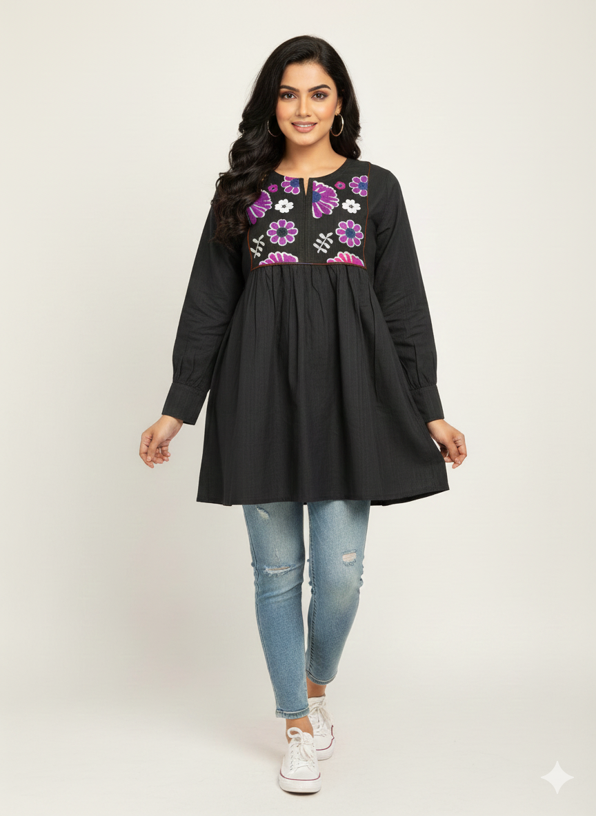 St024- Floral Embroidered Top