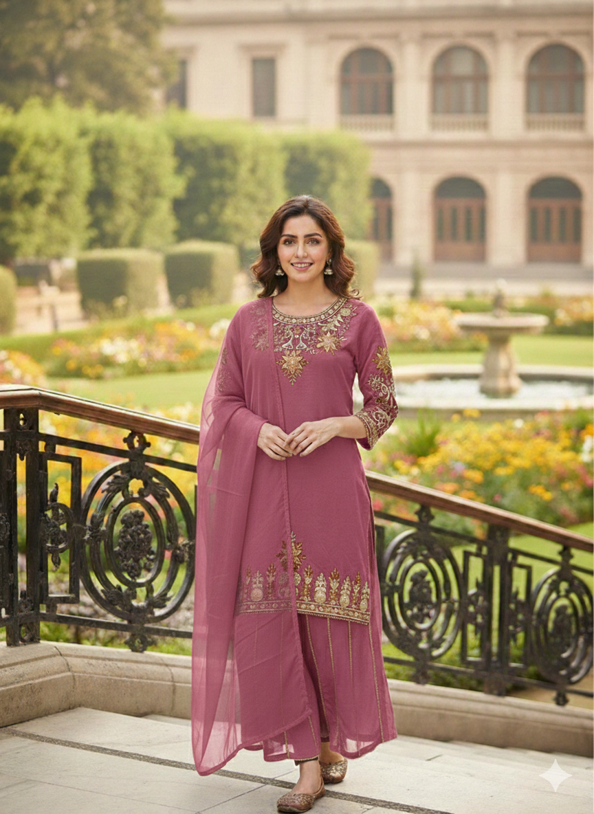 Lf002- 3pc Shafoon Handmade Shirt With Shafoon Flapper And Dupatta