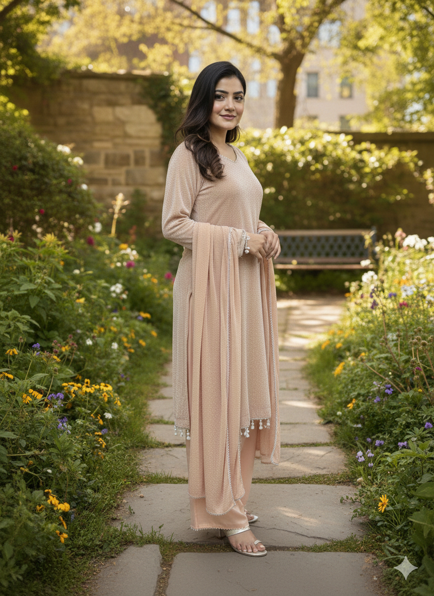 Lf005- 3pc Moonlight Shirt With katan Flapper And Moonlight Dupatta