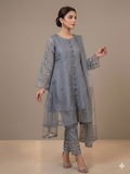 Lf083- 3pc Organza Embroidered Frock With Trouser And Organza Dupatta