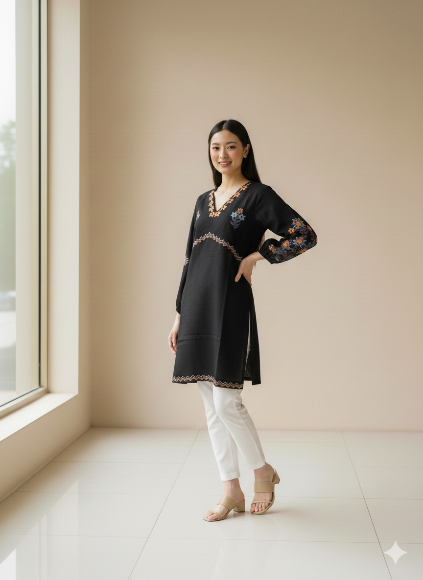 St102- Sleeves Embroidered Top