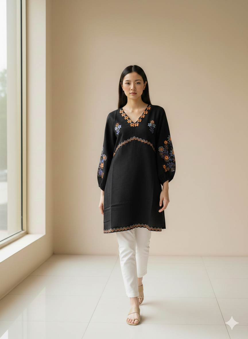 St102- Sleeves Embroidered Top