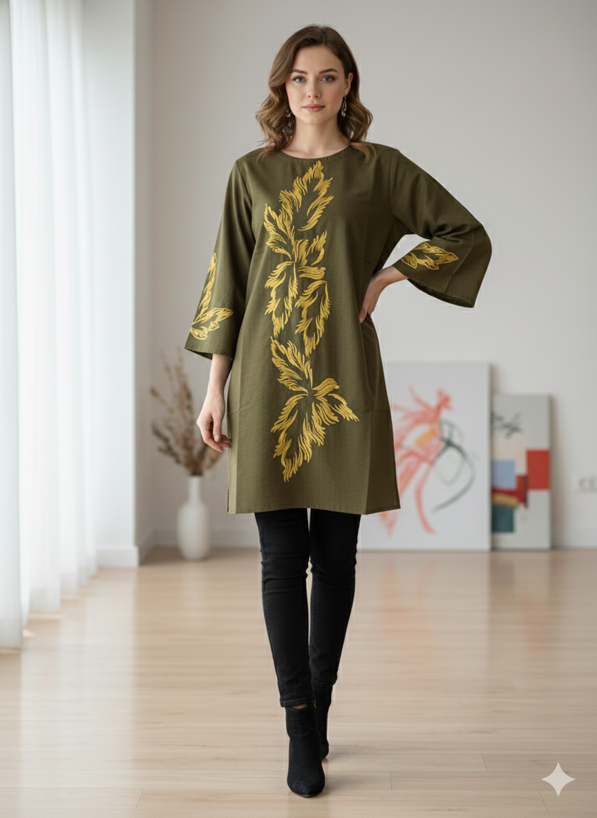 St044- Denim Leaf Top