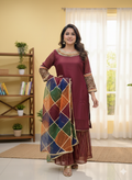 Lf008- 3pc Shafoon Short Shirt With Shafoon Flapper And Multi Dupatta