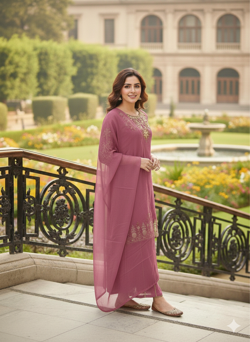 Lf002- 3pc Shafoon Handmade Shirt With Shafoon Flapper And Dupatta